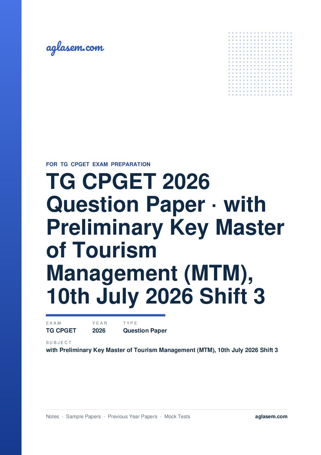 Thetis Key Manager TG CPGET 2026 Question Paper with Preliminary Key Master of Tourism ...