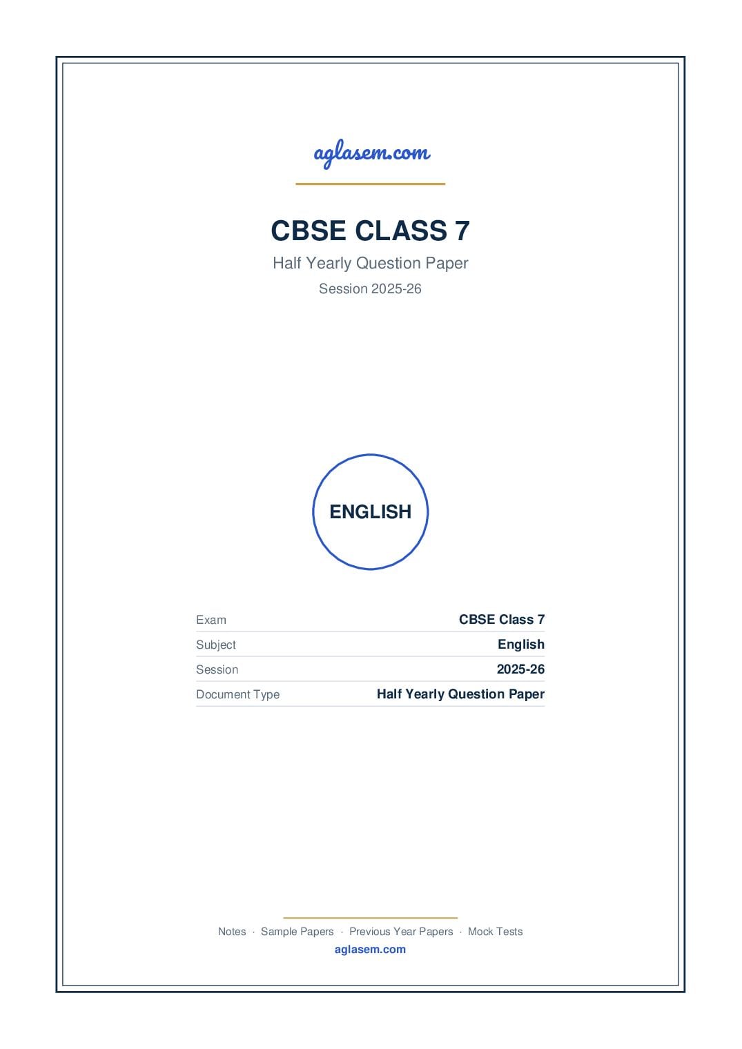 Class 7 Half Yearly Question Paper 2025-26 English - Page 1 of 6