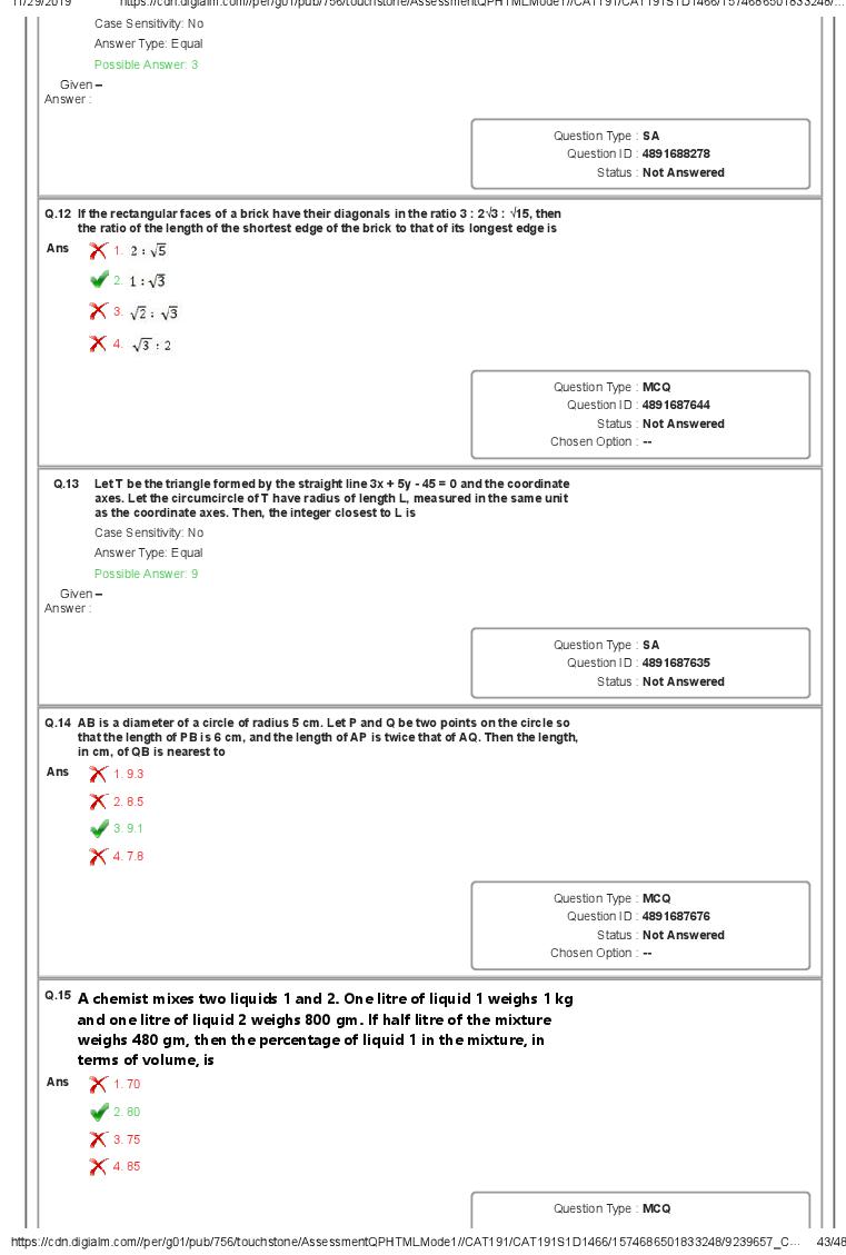 CAT 2019 Question Paper PDF with Answer Key (Slot 1 and 2)