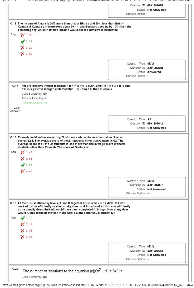 CAT 2019 Question Paper PDF with Answer Key (Slot 1 and 2)