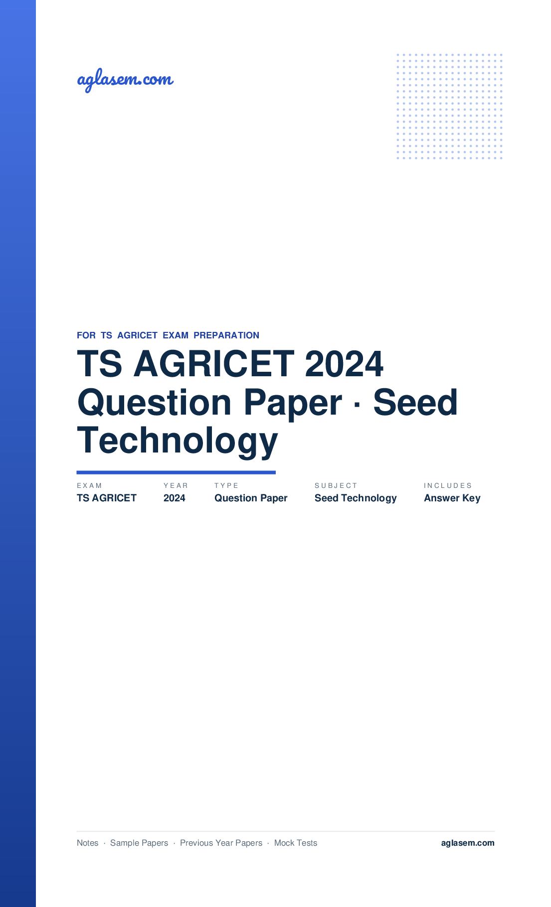 TS AGRICET 2024 Question Paper with Answer Key Seed Technology - Page 1 of 16