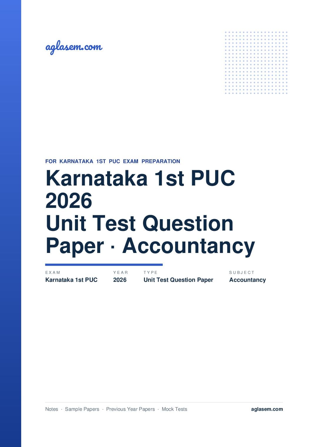 Karnataka 1st PUC Unit Test Question Paper 2026 Accountancy - Page 1 of 3