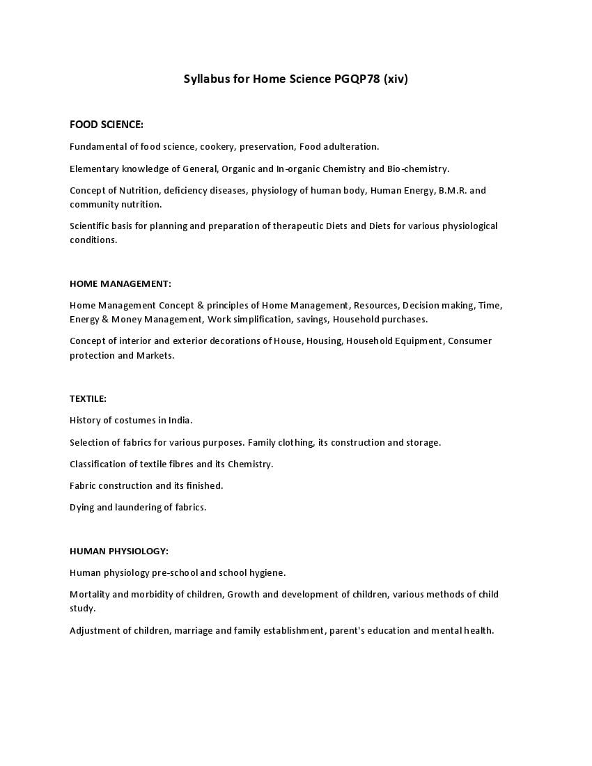 CUET PG 2022 Syllabus PGQP78 (xiv) Home Science PGQP78 - Page 1