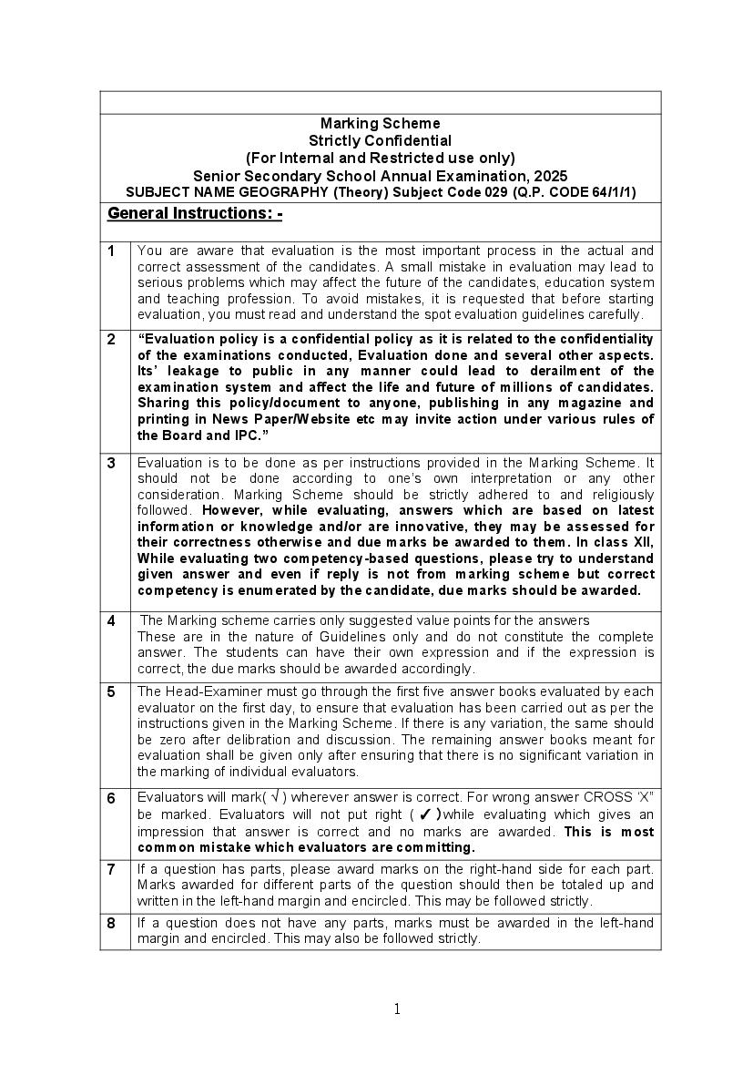 CBSE Class 12 Question Paper 2025 Solution Geography - Page 1