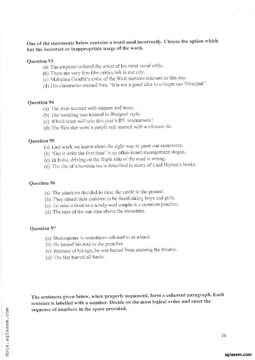 IPMAT Indore 2019 Question Paper PDF (100 Questions)