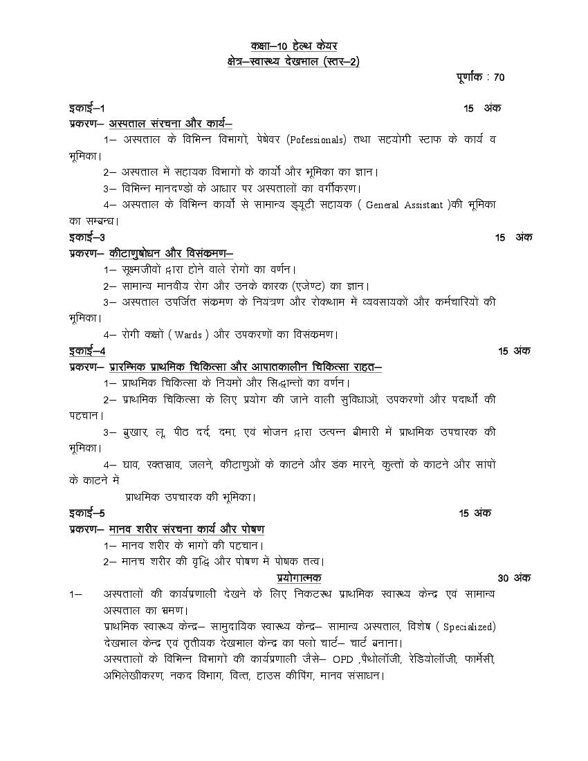 UP Board Class 10 Syllabus 2023 Helth Care - Page 1