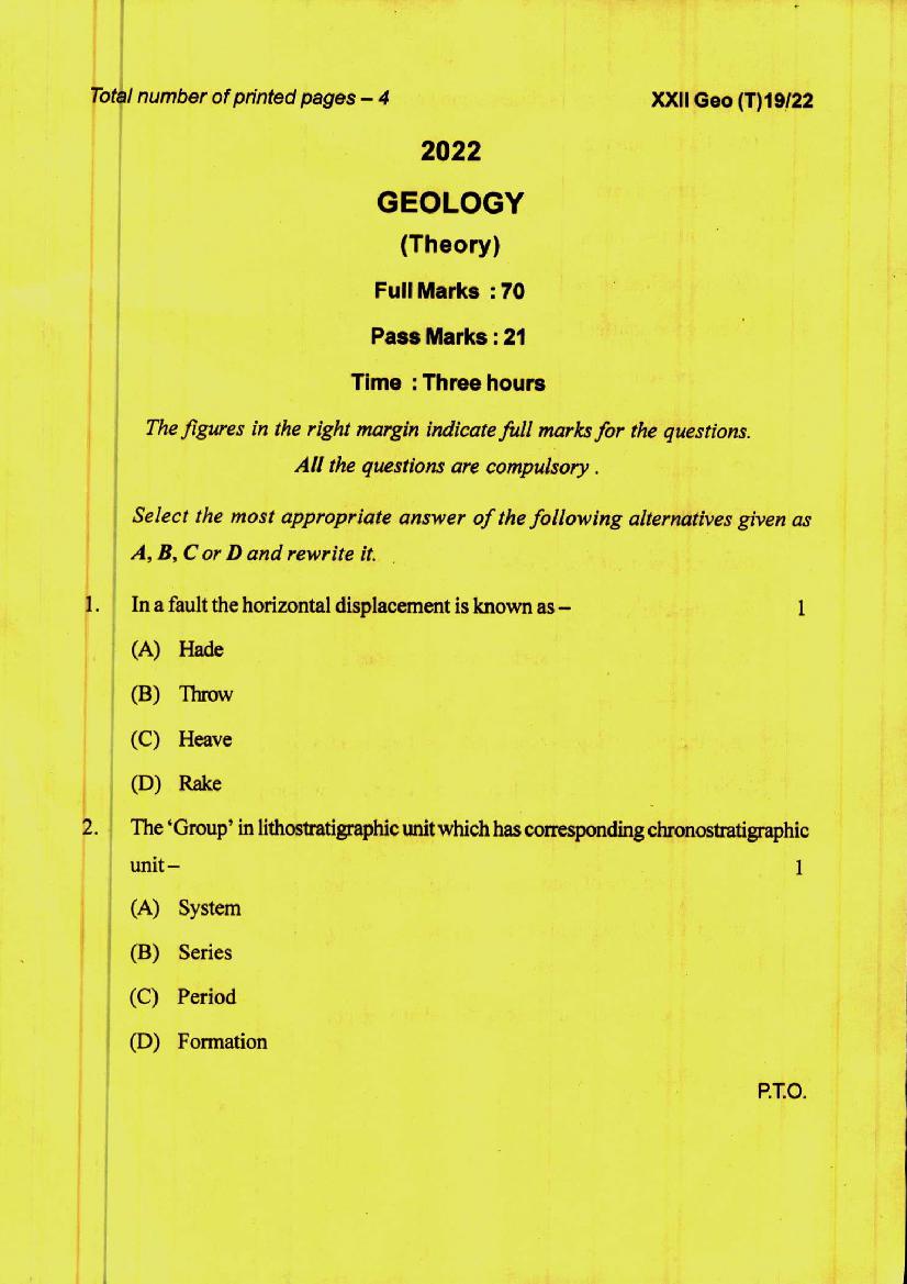 Manipur Board Class 12 Question Paper 2022 for Geology - Page 1