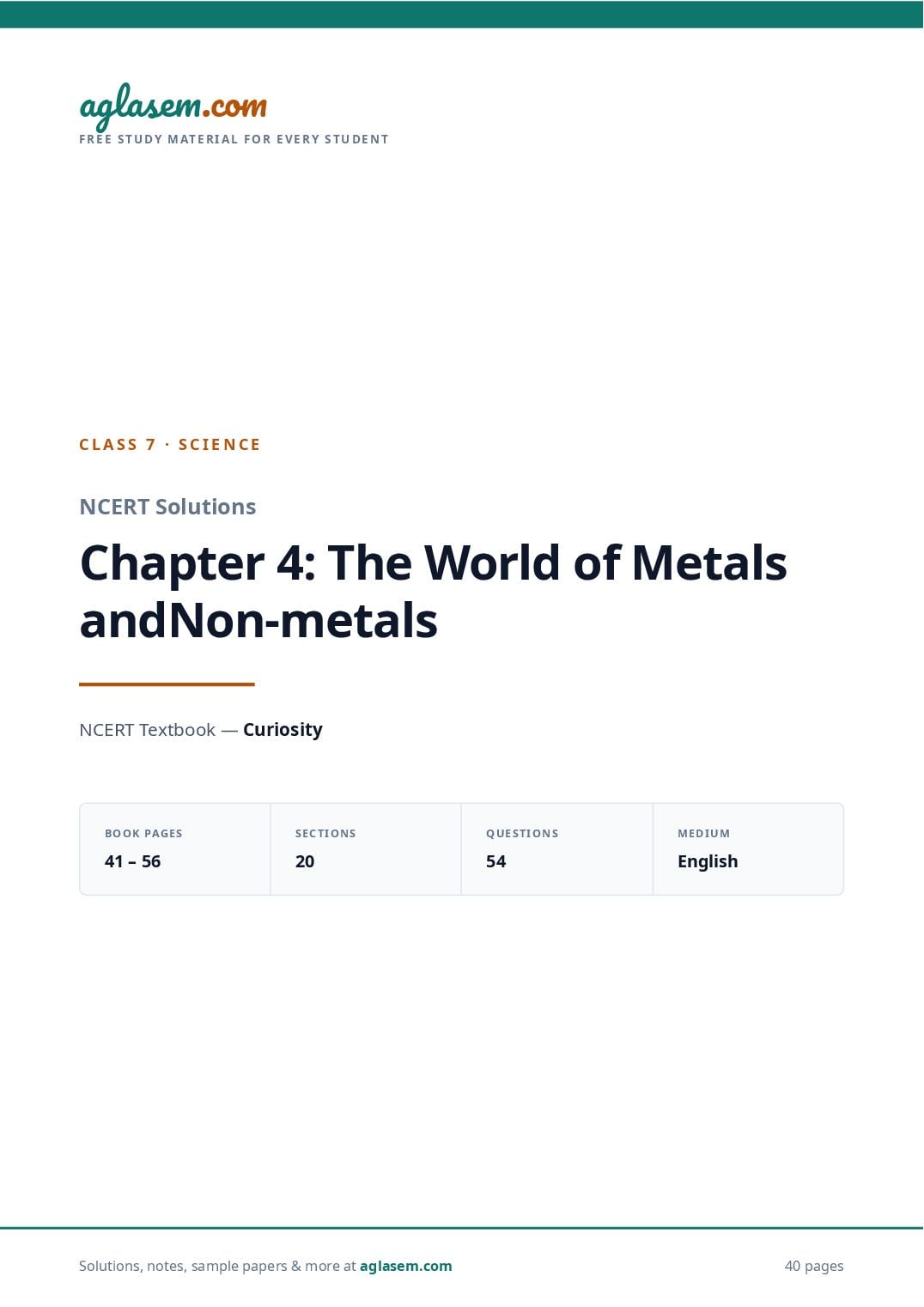 NCERT Solutions Class 7 Science Chapter 4 the World of Metals and Non Metals - Page 1 of 41