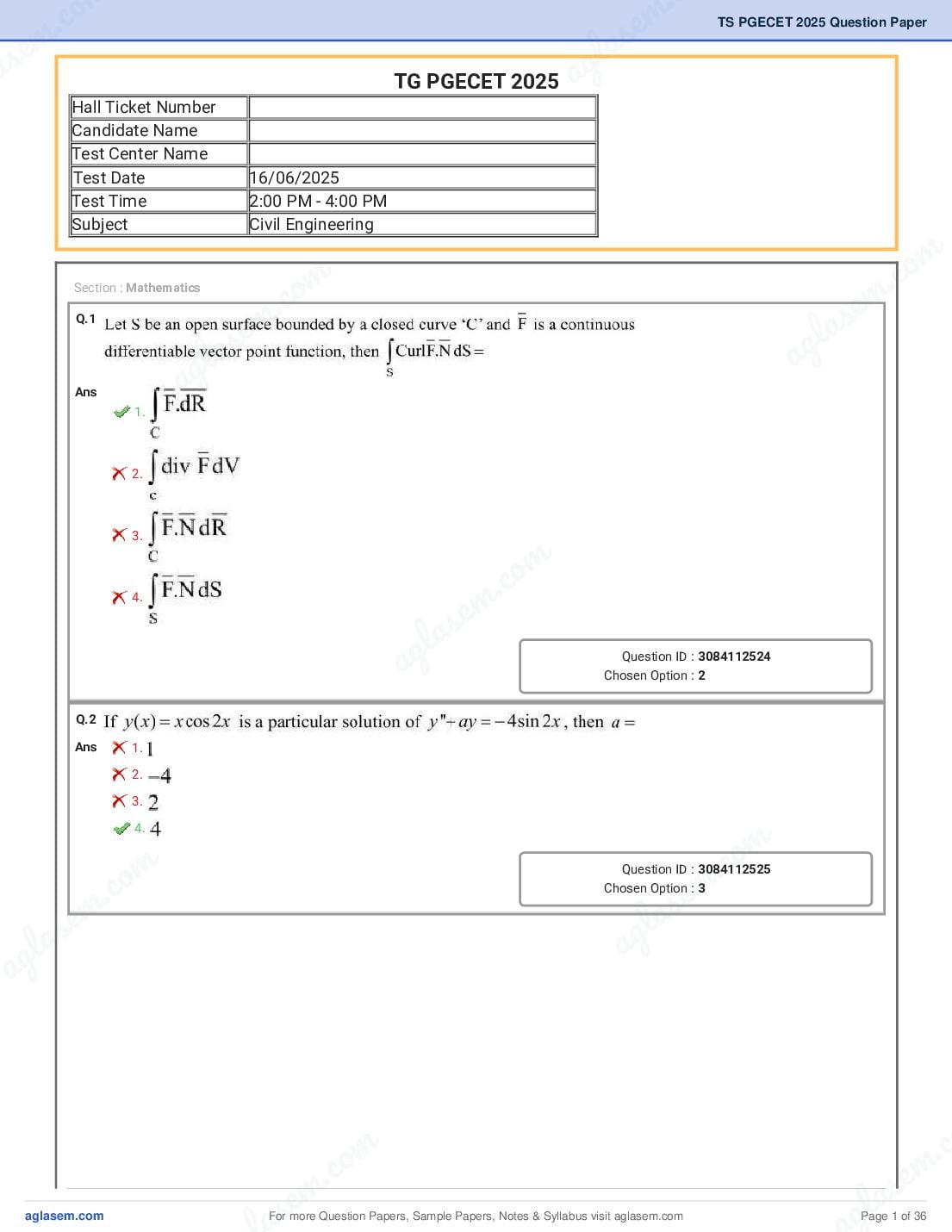 TG PGECET 2025 Question Paper PDF (5 Papers)