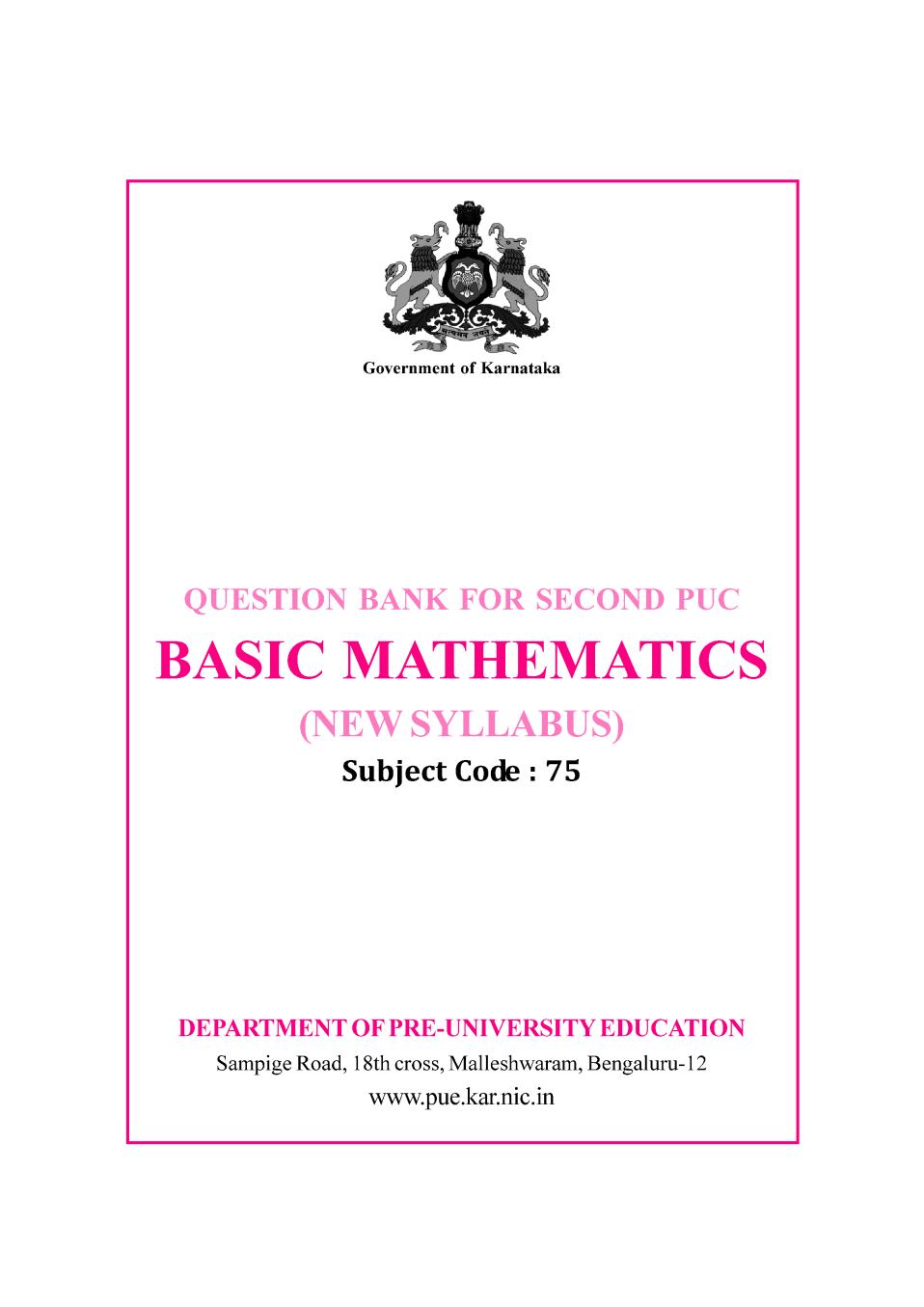 Karnataka 2nd PUC Question Bank for Basic Maths 2017-18 - Page 1