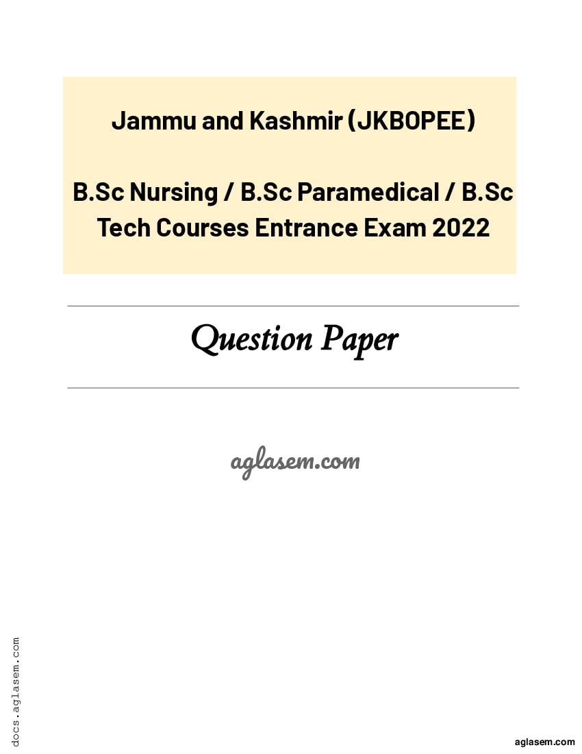JKBOPEE B.Sc Nursing and Paramedical 2022 Question Paper - Page 1