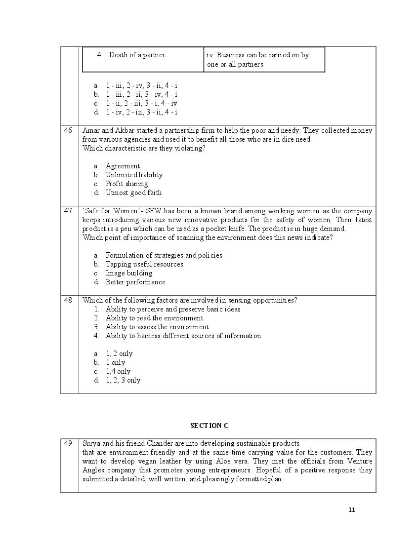 Cbse Sample Paper 2022 Class 12 Entrepreneurship Term 1 Pdf Download 3007