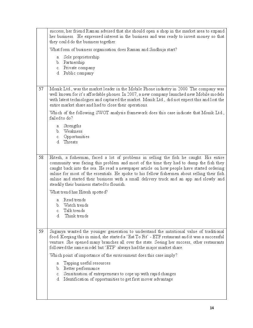 Cbse Sample Paper 2022 Class 12 Entrepreneurship Term 1 Pdf Download 0616