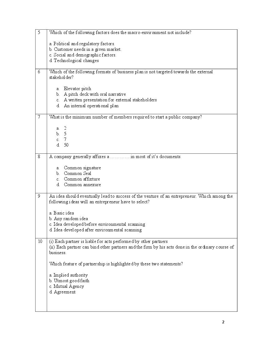 CBSE Sample Paper 2022 Class 12 Entrepreneurship Term 1 PDF Download
