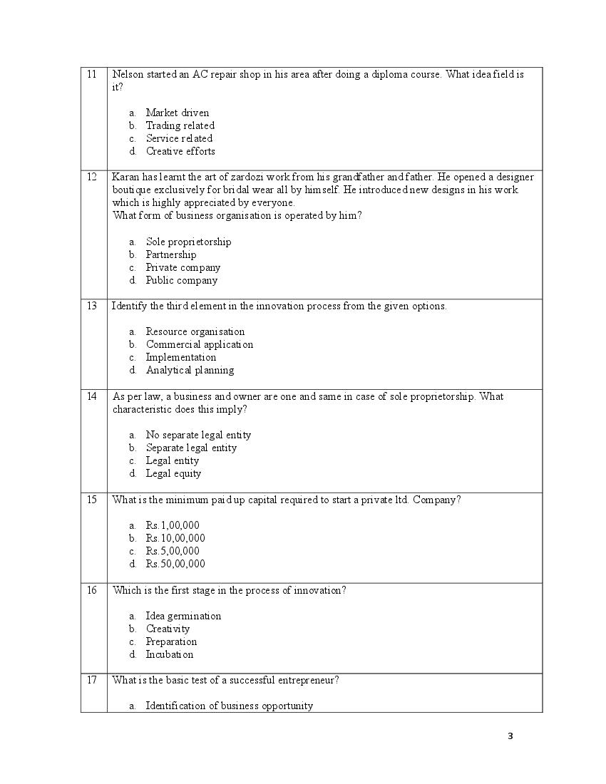 CBSE Sample Paper 2022 Class 12 Entrepreneurship Term 1 PDF Download