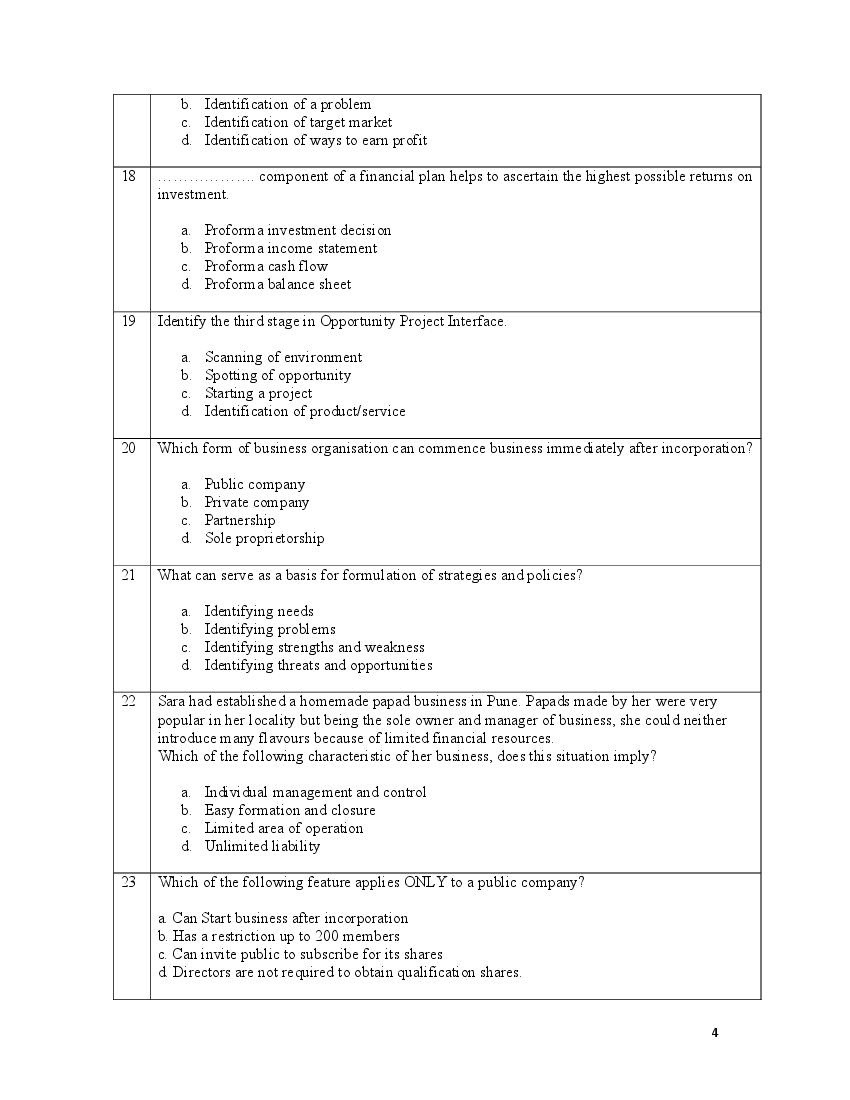 CBSE Sample Paper 2022 Class 12 Entrepreneurship Term 1 PDF Download