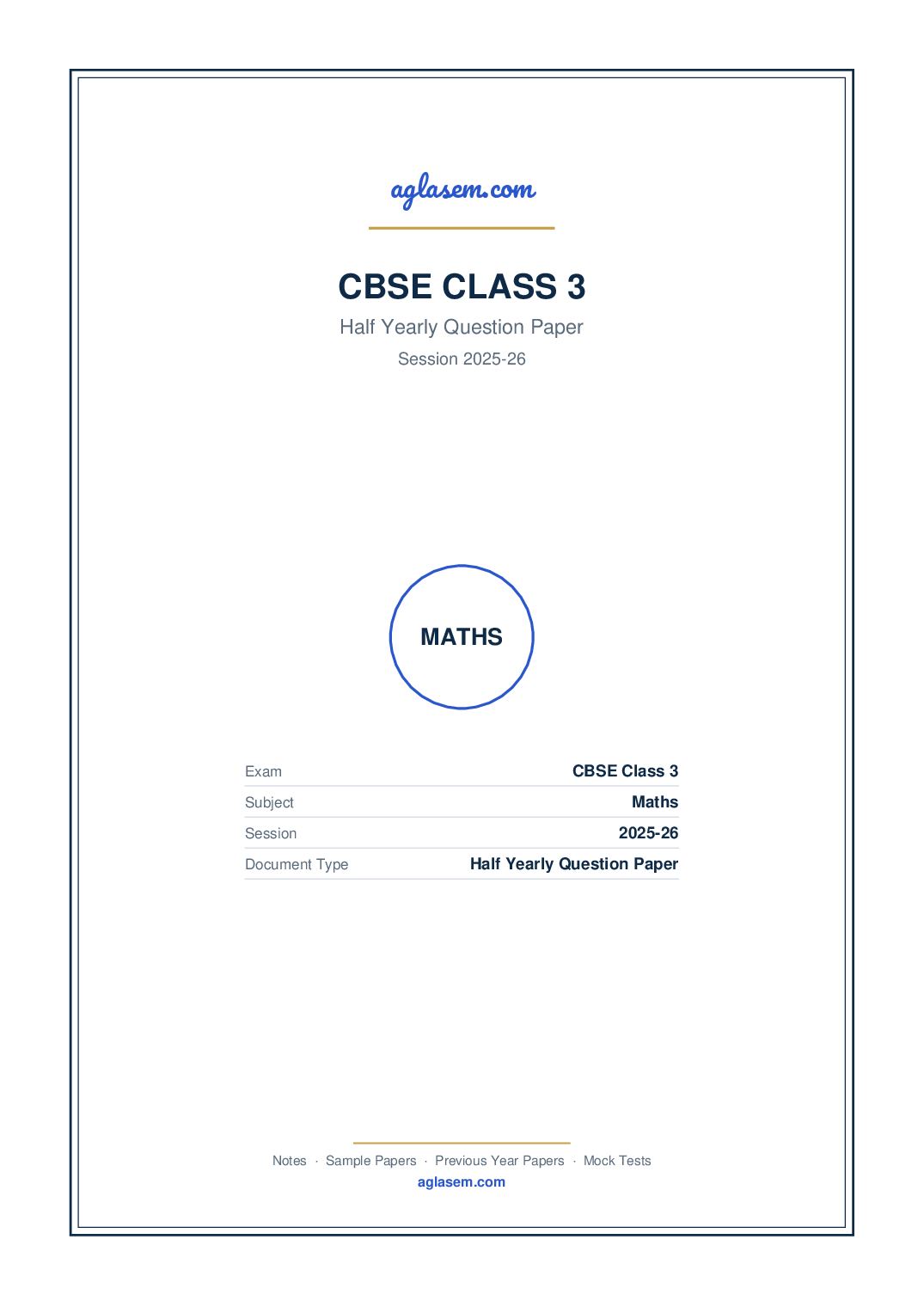 Class 3 Half Yearly Question Paper 2025-26 Maths - Page 1 of 4