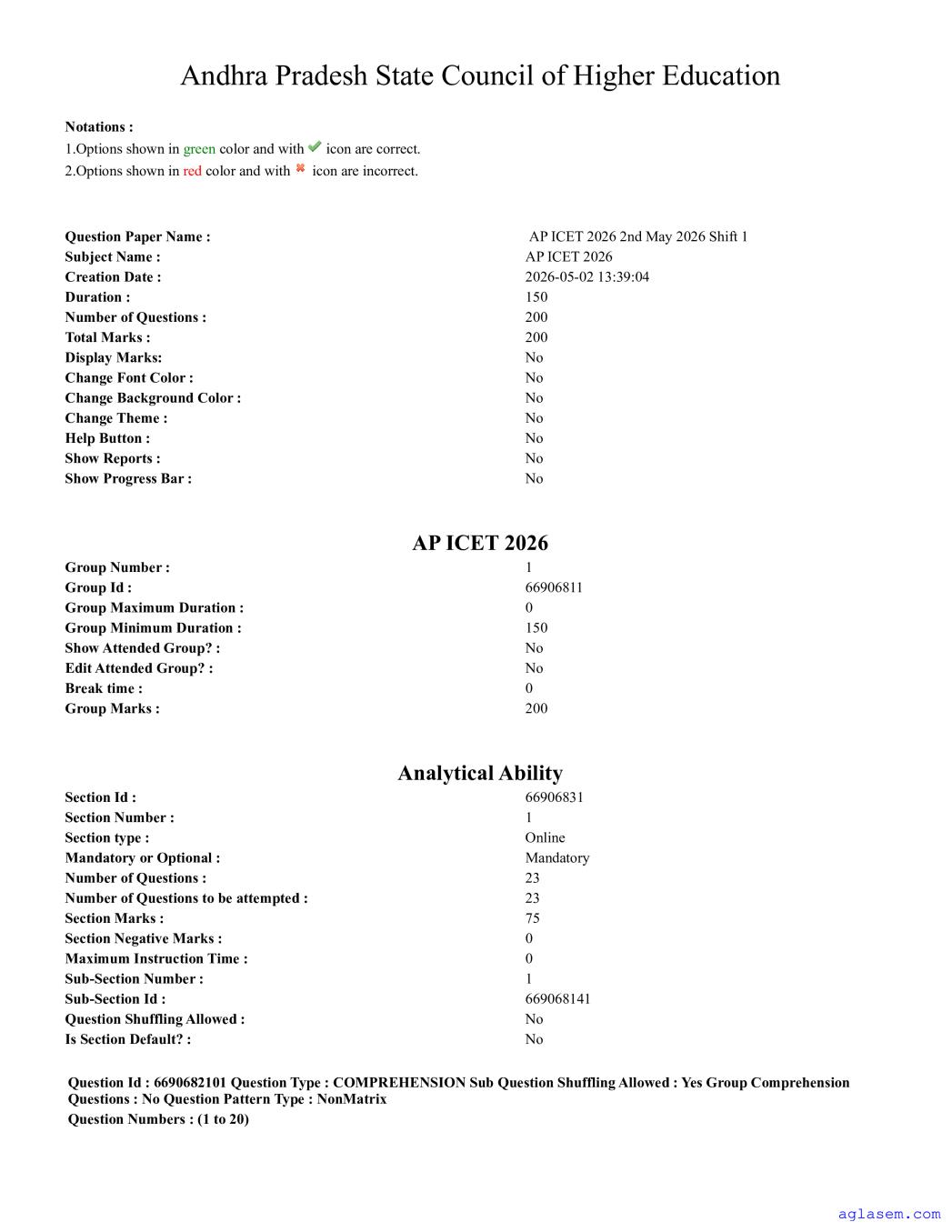 AP ICET 2026 Question Paper Shift 1 - Page 1 of 14