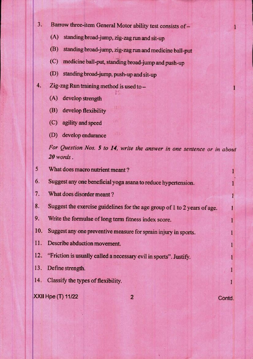 Manipur Board Class 12 Question Paper 2022 for Health and Physical