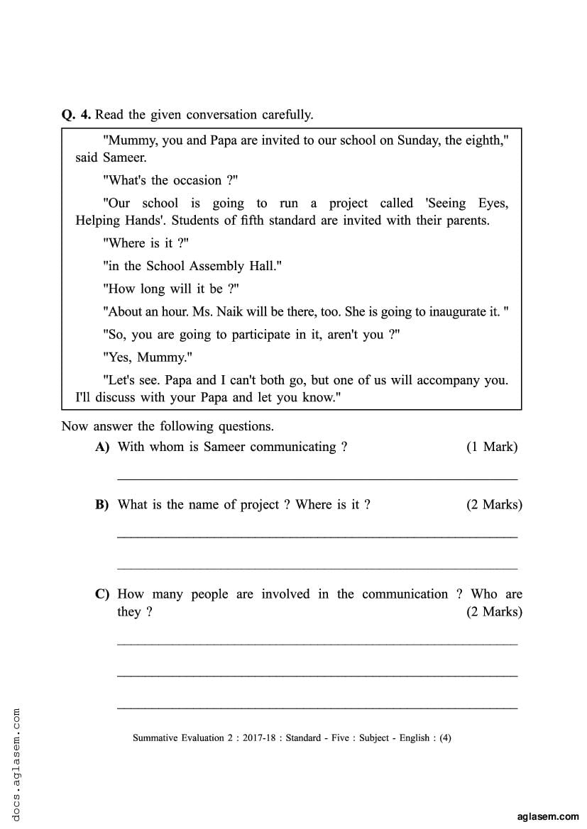 Class 5 English Chapter 6 Question Answer