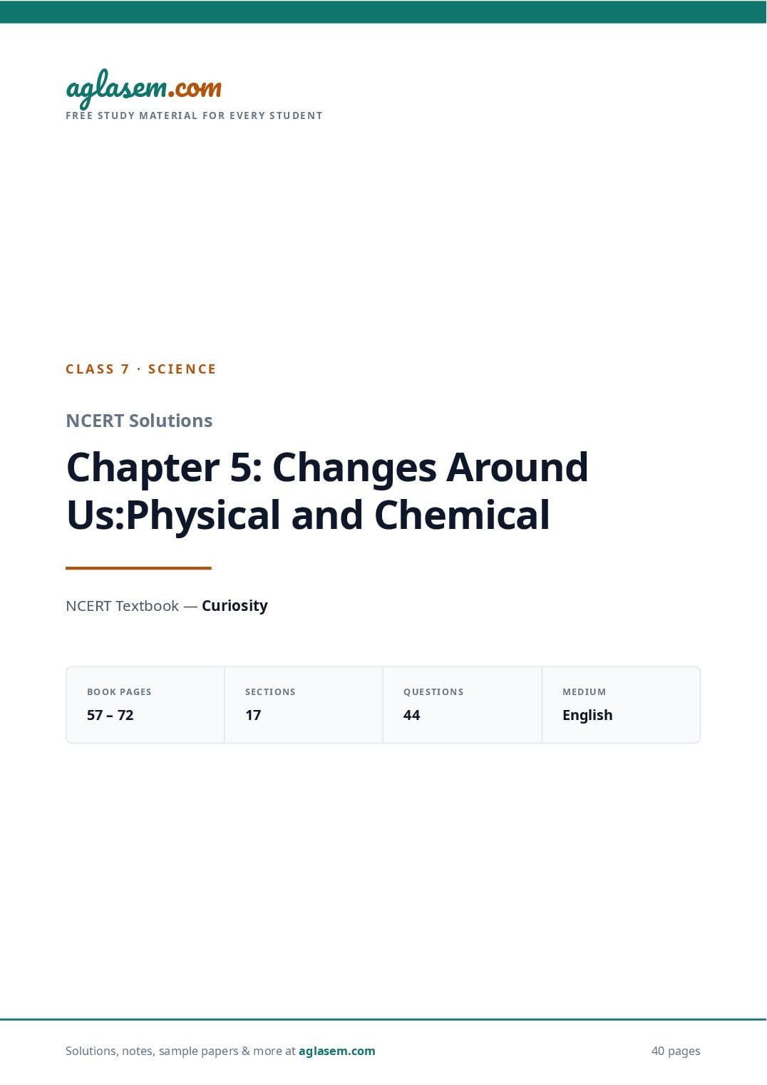 NCERT Solutions Class 7 Science Chapter 5 Changes Around Us Physical and Chemical - Page 1 of 41
