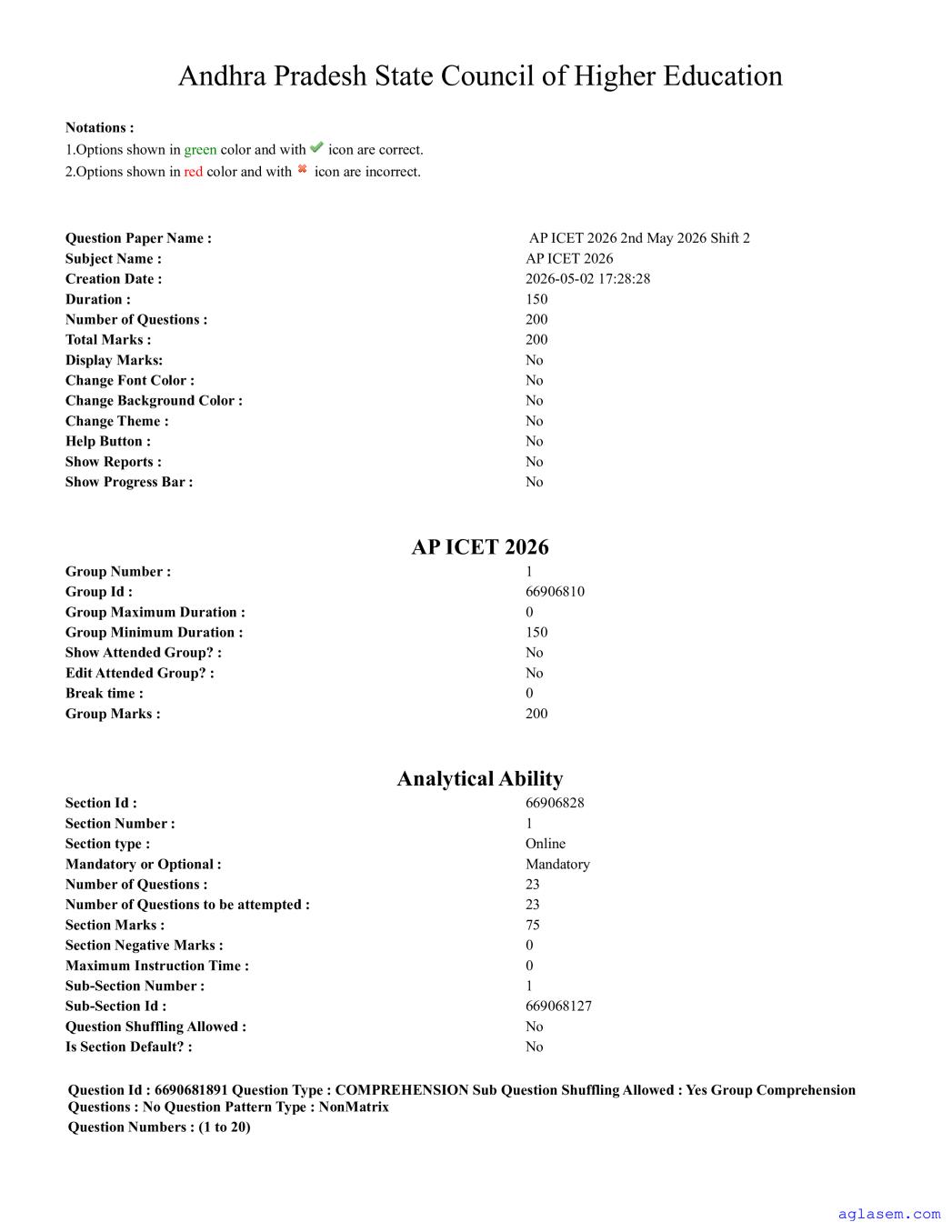AP ICET 2026 Question Paper Shift 2 - Page 1 of 7