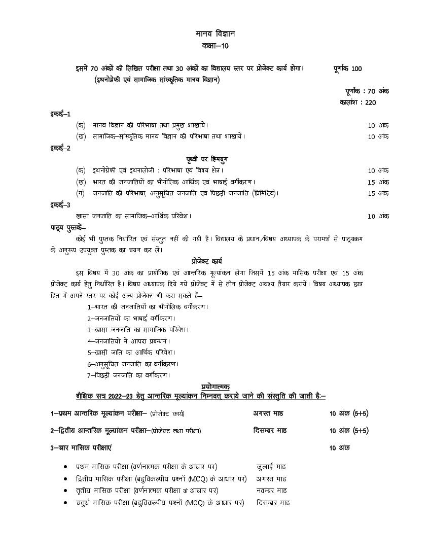 UP Board Class 10 Syllabus 2023 Human Science - Page 1
