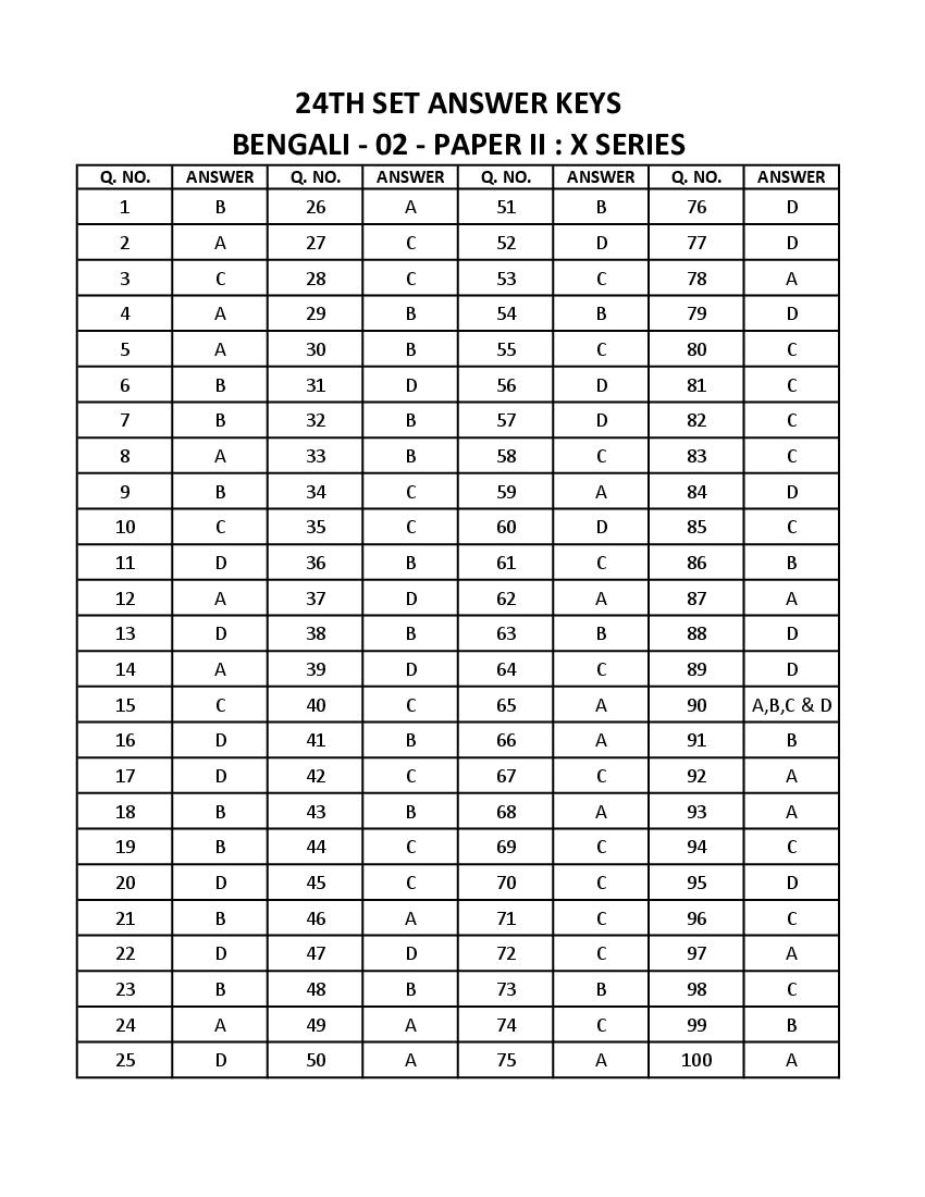 WB SET 2023 Answer Key Bengali - Page 1