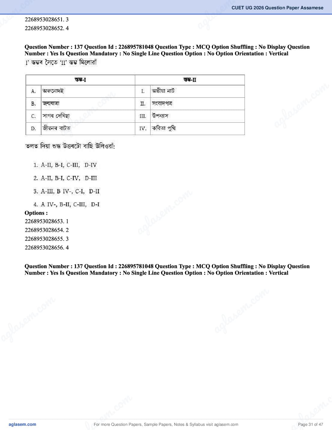 CUET 2026 Question Paper PDF (37 Subjects) with Answer Key