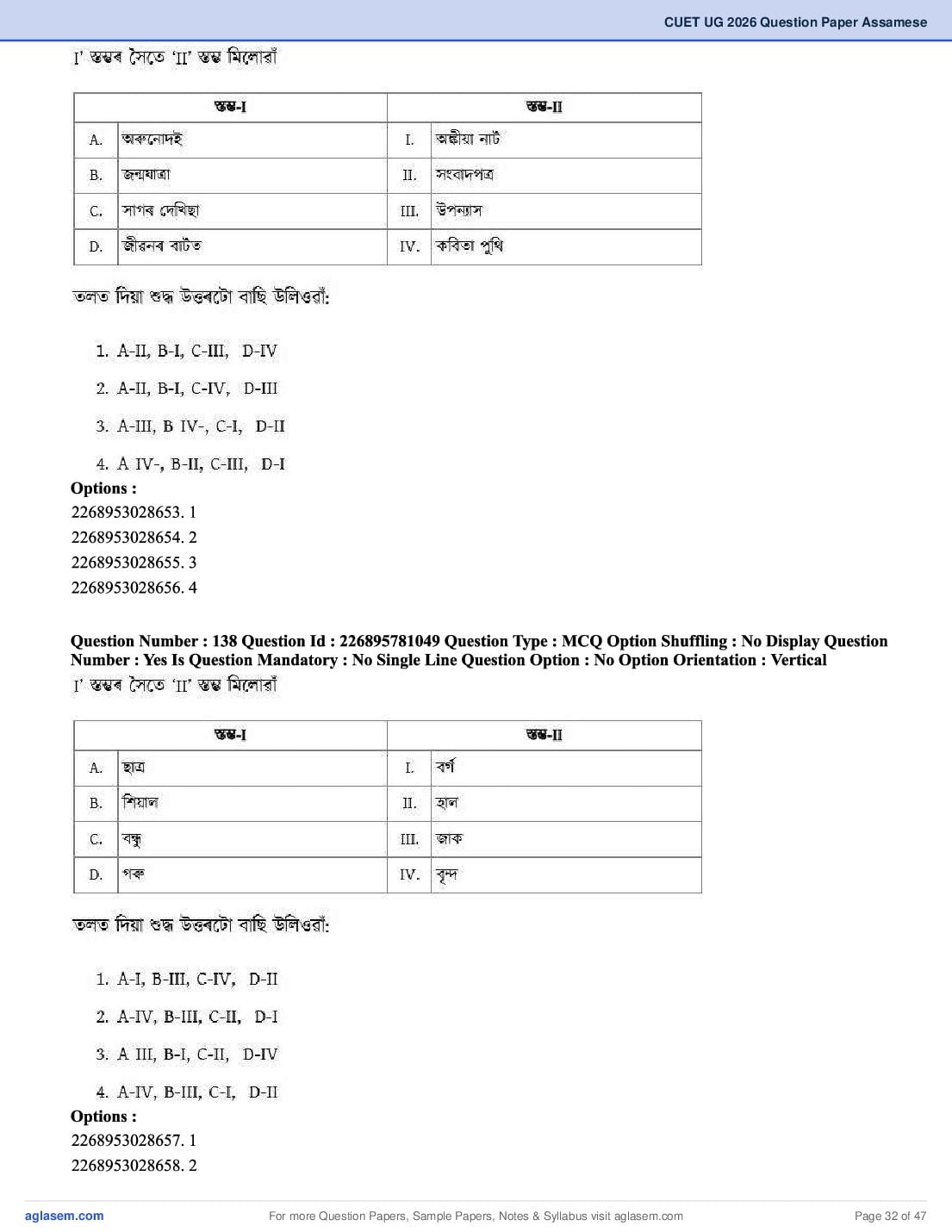 CUET 2026 Question Paper PDF (37 Subjects) with Answer Key