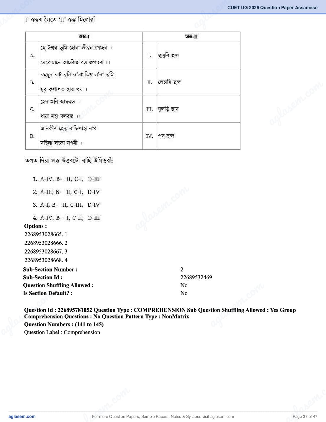 CUET 2026 Question Paper PDF (37 Subjects) with Answer Key