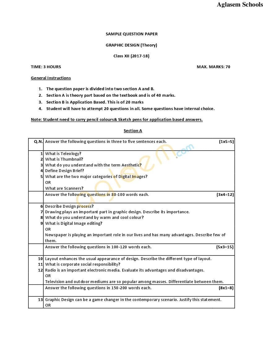 CBSE Class 12 Sample Paper 2018 for Graphic Design - Page 1