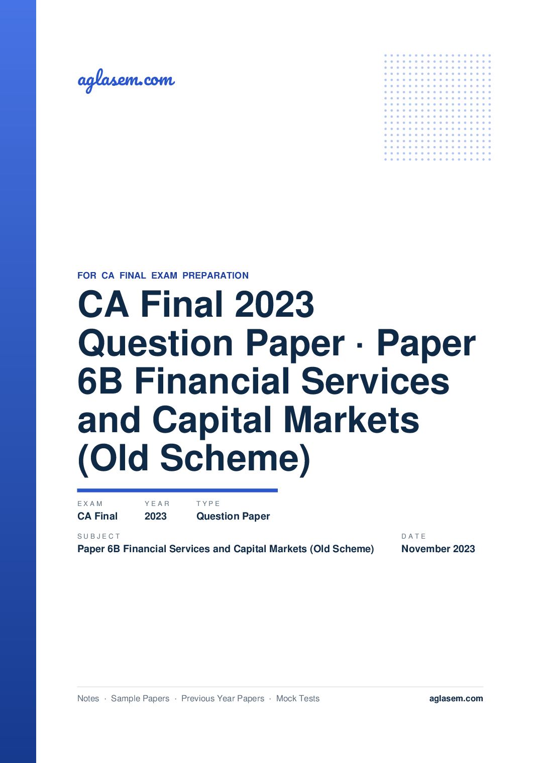 CA Final November 2023 Question Paper Paper 6B Financial Services and Capital Markets (Old Scheme) - Page 1 of 32