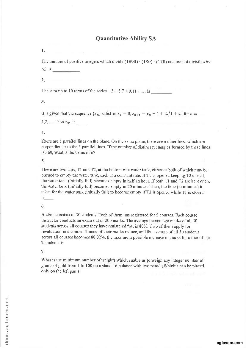 IPMAT 2021 Question Paper - Page 1