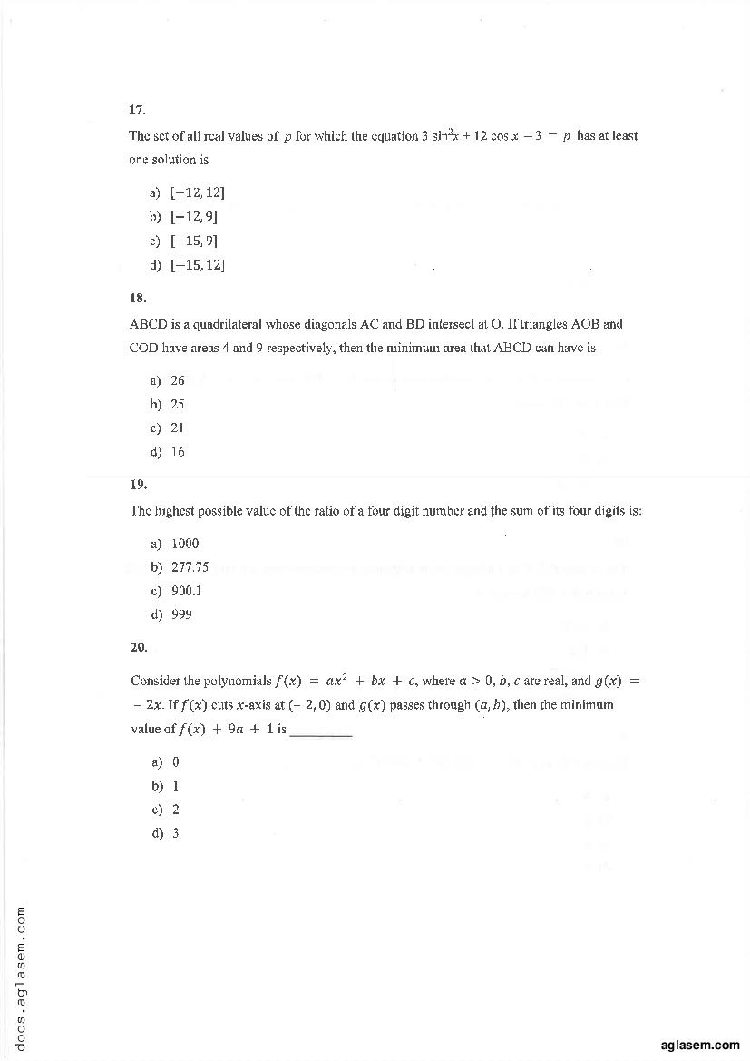 IPMAT Indore 2021 Question Paper PDF (QA SA, QA MCQ, Verbal)