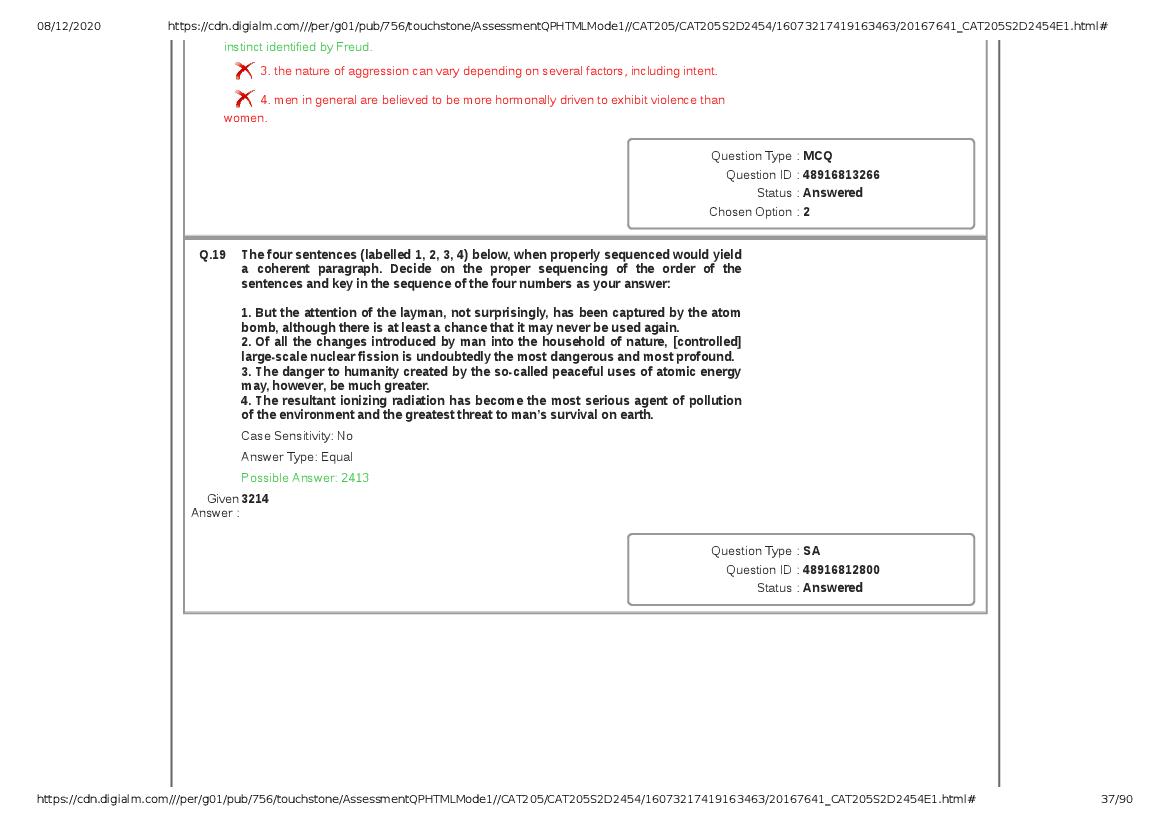 CAT 2020 Question Paper PDF with Answer Key (Slots 2 and 3)
