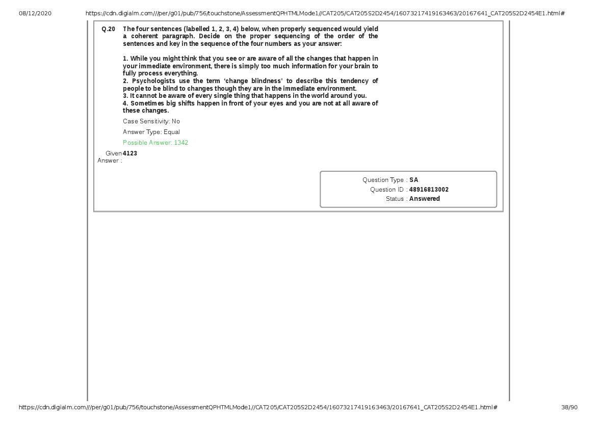 CAT 2020 Question Paper PDF with Answer Key (Slots 2 and 3)