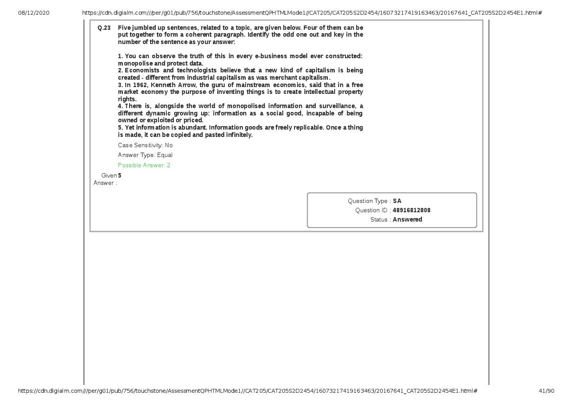 CAT 2020 Question Paper PDF with Answer Key (Slots 2 and 3)