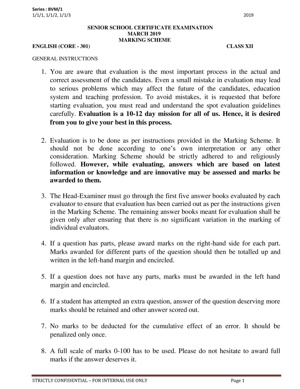 CBSE Class 12 English Core Question Paper 2019 Set 1 Solutions - Page 1