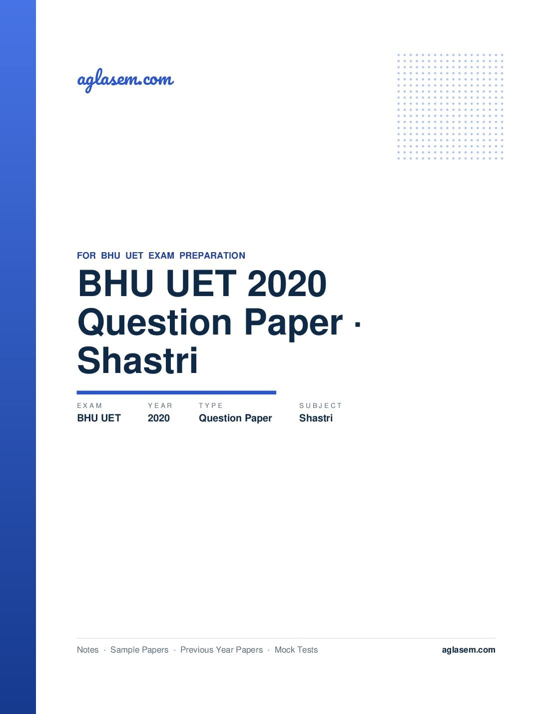 BHU UET 2020 Question Paper Shastri - Page 1 of 49