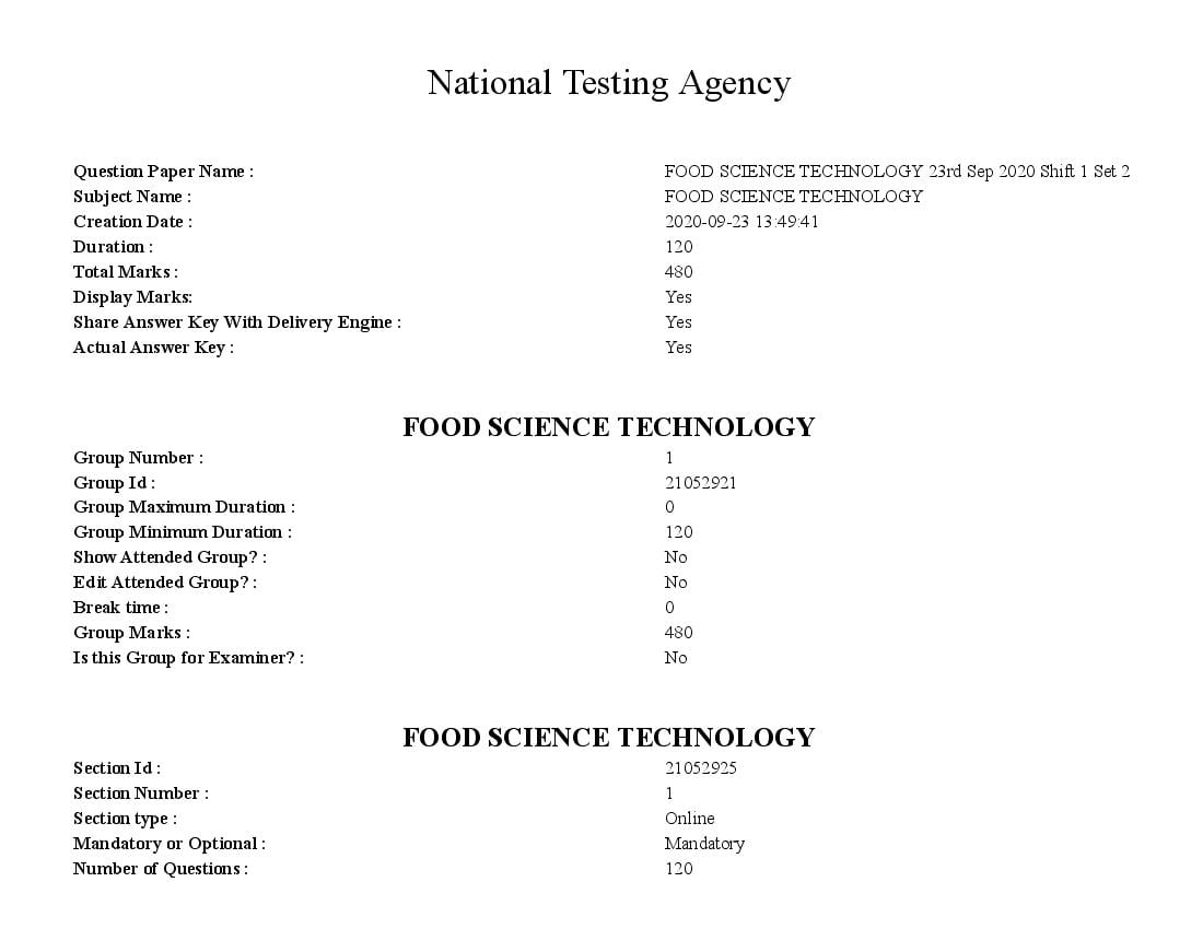 ICAR AIEEA PG 2020 Question Paper Food Science Technology 23 Sep Shift 1 - Page 1