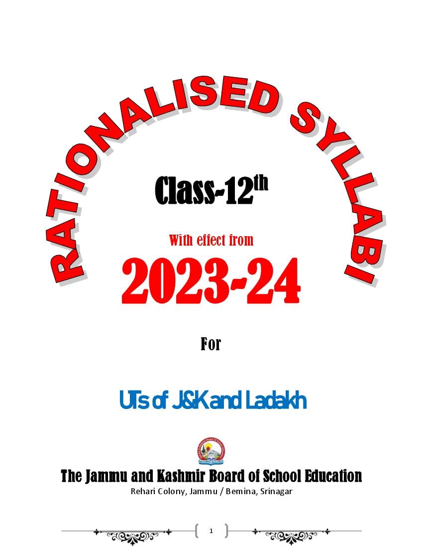 JKBOSE Class 12 Syllabus 2024 - Page 1