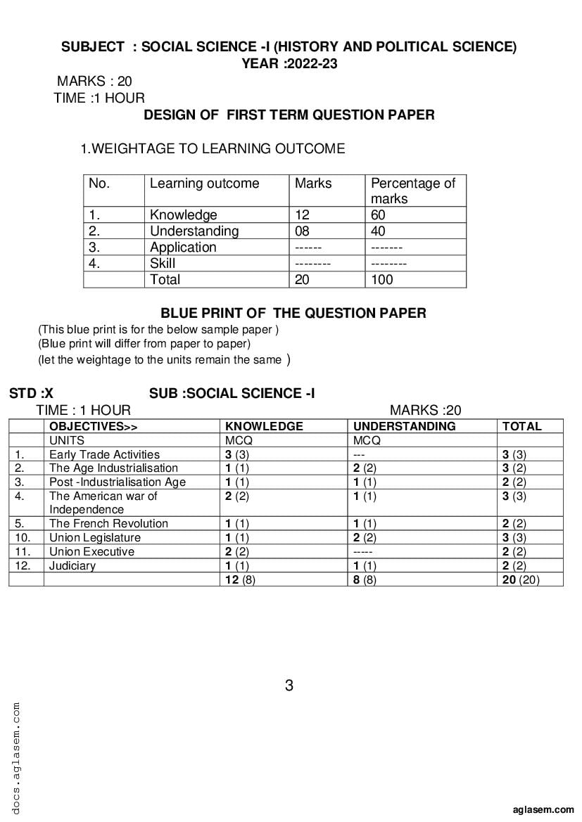 Goa Board Ssc Social Science Model Question Paper 2023 Pdf