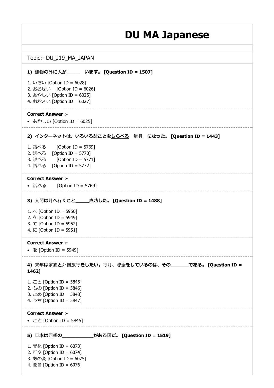 DUET Question Paper 2019 for MA Japanese - Page 1