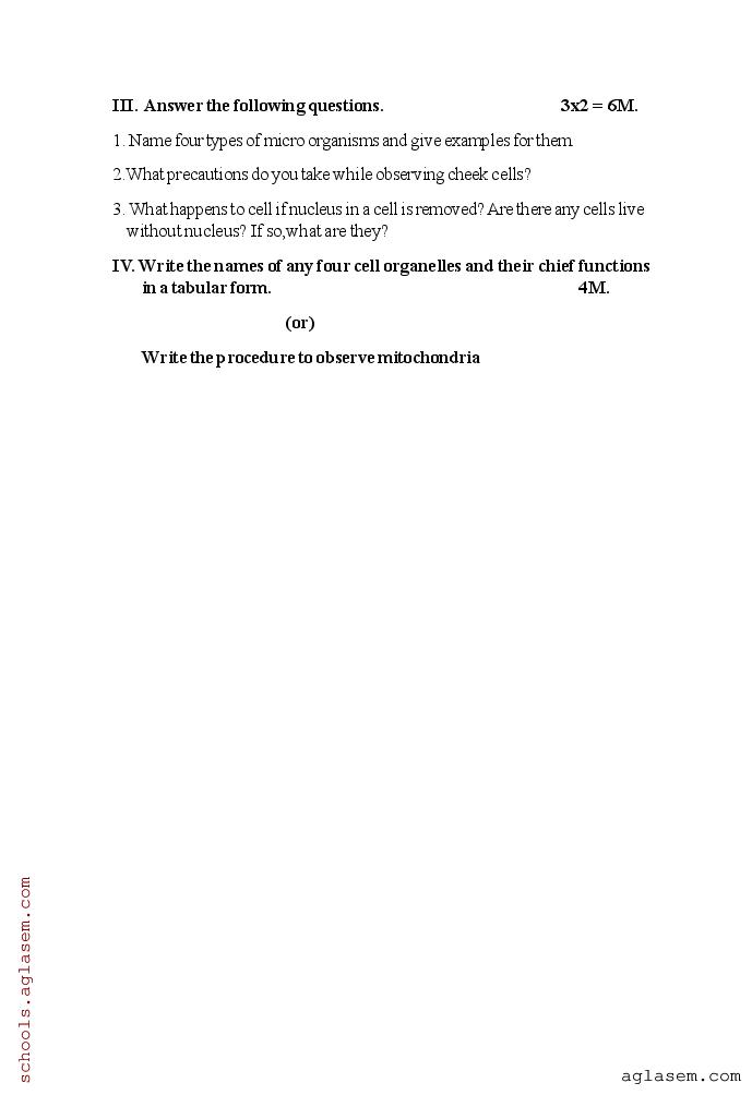 AP 9th Class FA1 Biology Question Paper 2023-24 (PDF) - Download Here