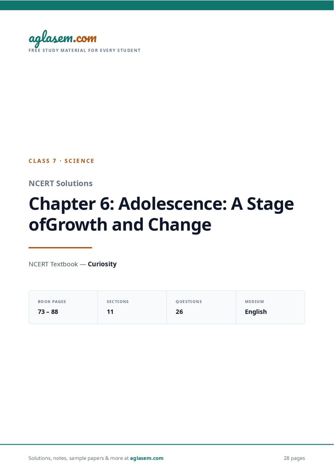 NCERT Solutions Class 7 Science Chapter 6 Adolescence a Stage of Growth and Change - Page 1 of 29