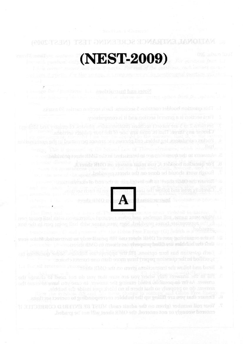 NEST Exam 2009 Question Paper - Page 1
