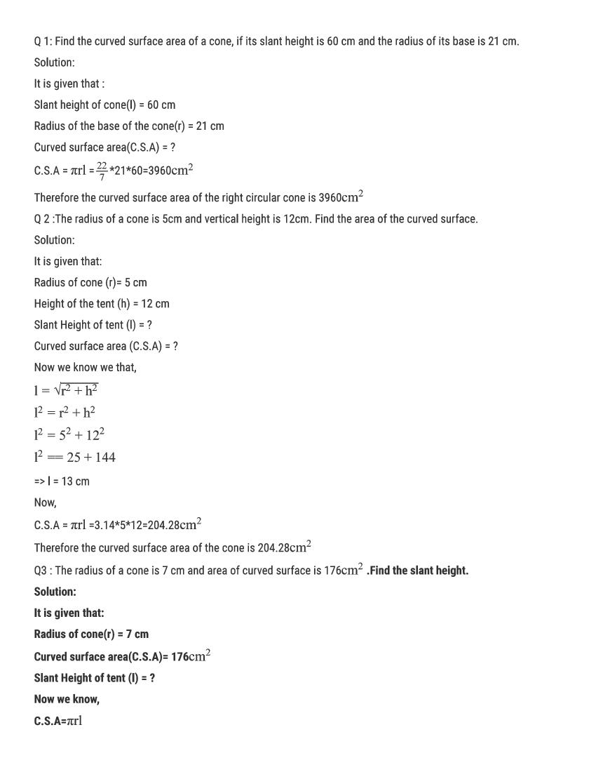 RD Sharma Solutions Class 9 Chapter 20 Surface Area And Volume of A Right Circular Cone Excercise 20.1 - Page 1