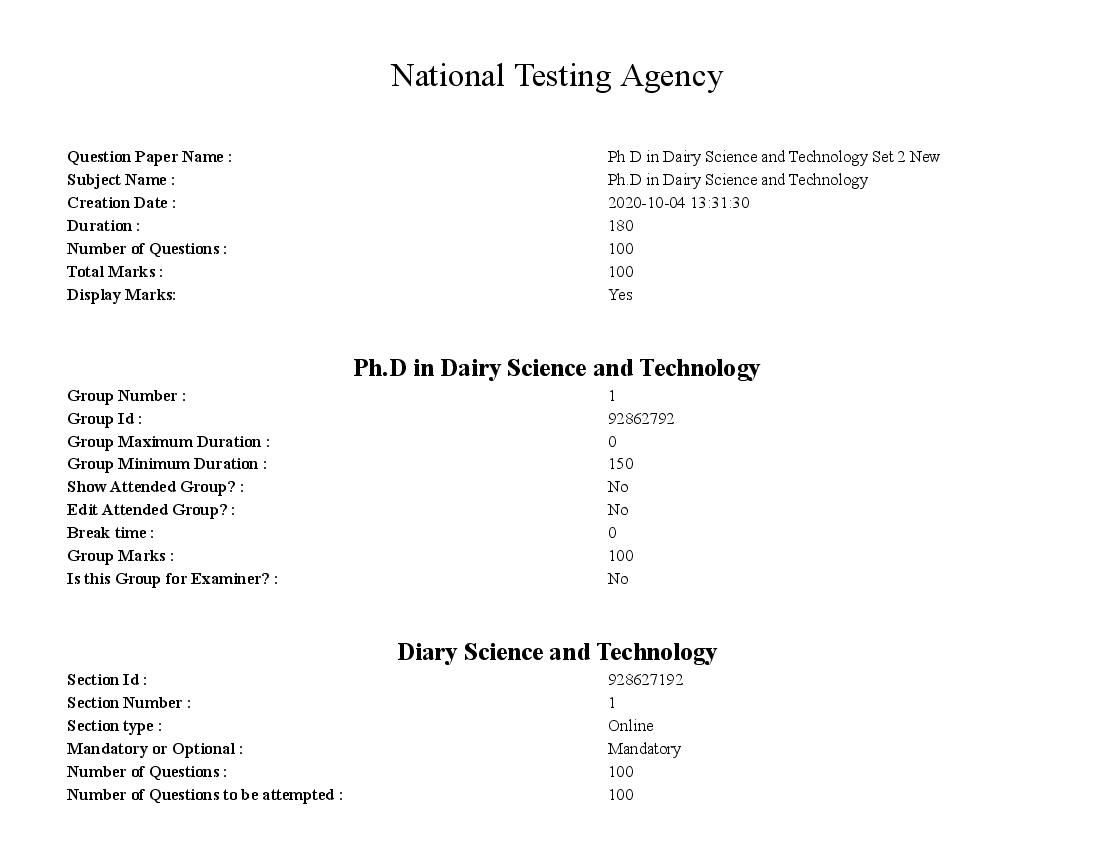 IGNOU Ph.D 2020 Question Paper for Ph.D in Dairy Science and Technology - Page 1