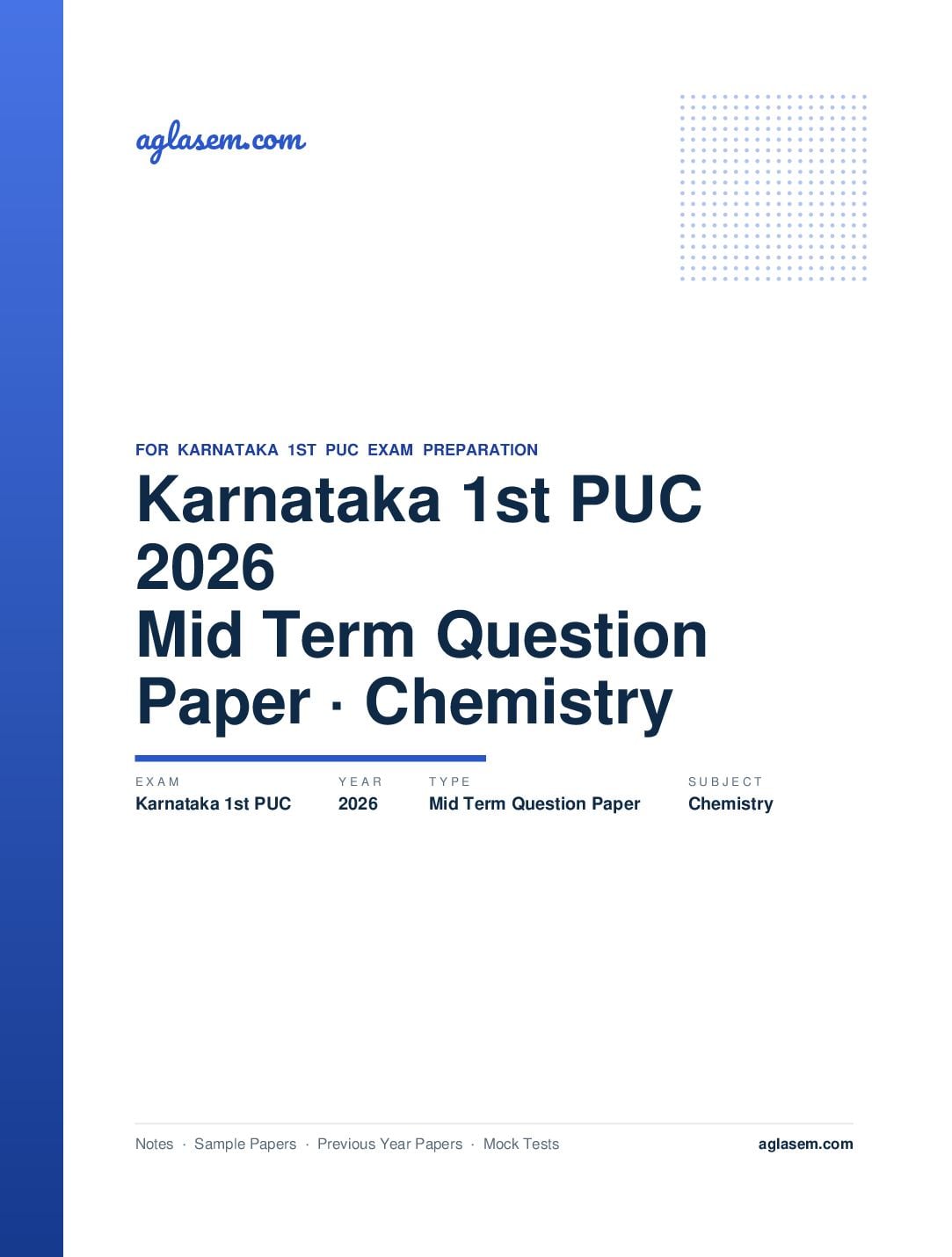 Karnataka 1st PUC Mid Term Question Paper 2026 Chemistry - Page 1 of 5